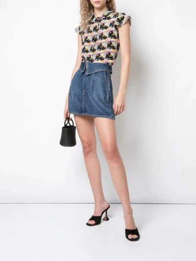 Shop Alice And Olivia Foldover Waist Denim Skirt In Blue