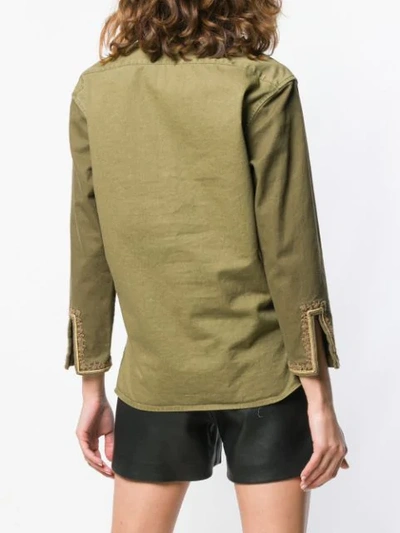 Shop Saint Laurent Embroidered Cotton Gabardine Tunic In Green