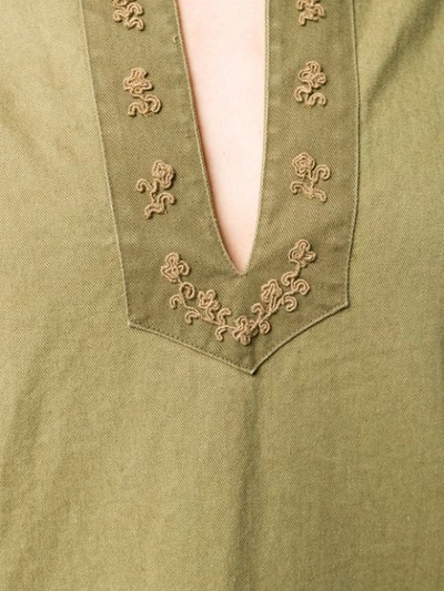 SAINT LAURENT 刺绣全棉密织布长衫 - 绿色