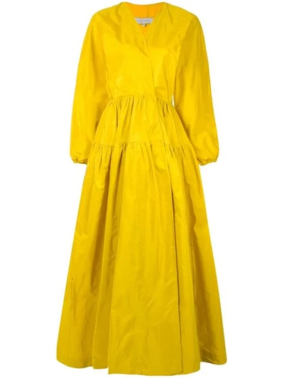 Shop Abadia Gathering Layered Silk Dress In Yellow