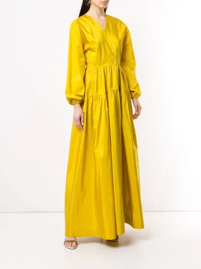 Shop Abadia Gathering Layered Silk Dress In Yellow