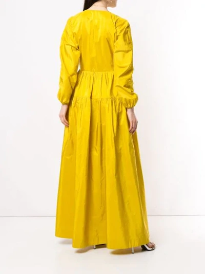 Shop Abadia Gathering Layered Silk Dress In Yellow