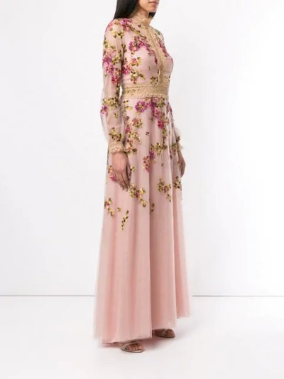 COSTARELLOS 花卉刺绣礼服 - 粉色