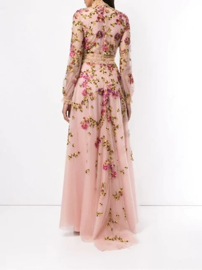 Shop Costarellos Flower-embroidered Gown In Pink