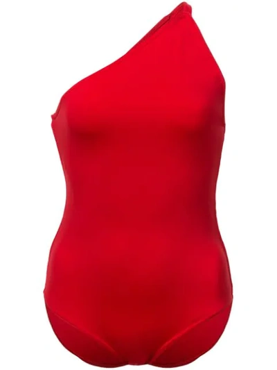 Shop Oscar De La Renta One Shoulder Swimsuit In Red