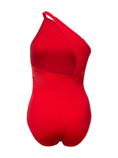 Shop Oscar De La Renta One Shoulder Swimsuit In Red