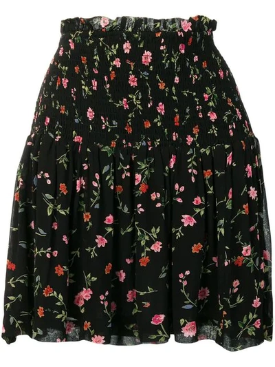Shop Ganni Floral Pattern Smock Skirt In Black