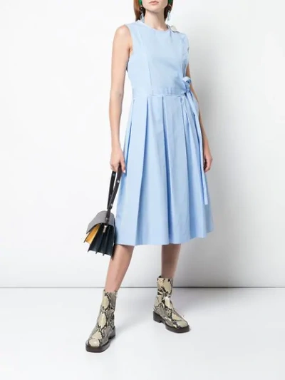 Shop Marni Sleeveless Pleated Dress In Blue