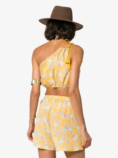 Shop A Peace Treaty Yuna One-shoulder Print Silk Linen-blend Top In Yellow