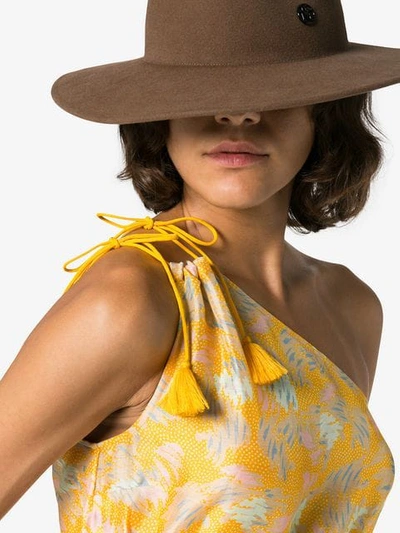 Yuna one-shoulder print silk linen-blend top