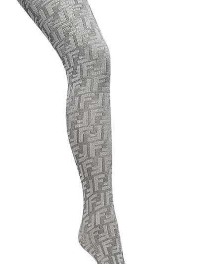 Shop Fendi Embroidered Ff Logo Tights In F0qw0-silver