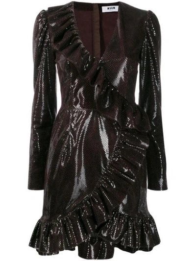 Shop Msgm Sequin Embellished Ruffle Dress In Brown