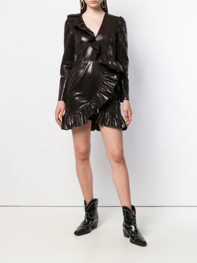 Shop Msgm Sequin Embellished Ruffle Dress In Brown