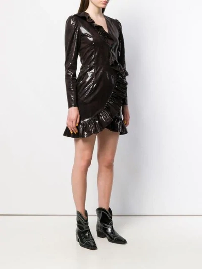 Shop Msgm Sequin Embellished Ruffle Dress In Brown