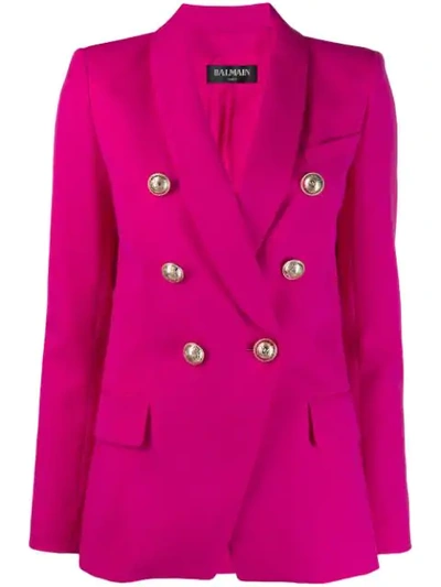 Shop Balmain Double Breasted Blazer In Pink