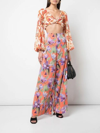 Shop Alice And Olivia Printed Palazzo Trousers In Orange