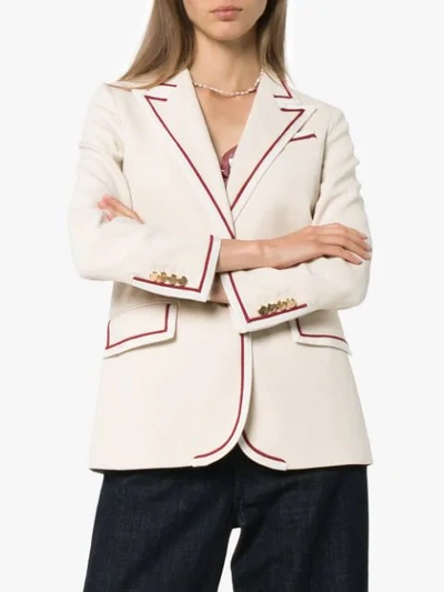 Shop Gucci Single-breasted Piped Blazer In White