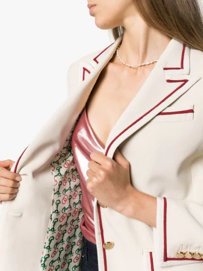 Shop Gucci Single-breasted Piped Blazer In White