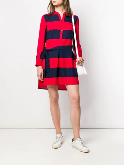 Shop Armani Exchange Striped Polo-styled Dress In Blue