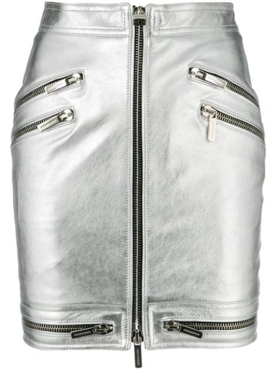 Shop Dsquared2 Zip Through Mini Skirt In Silver