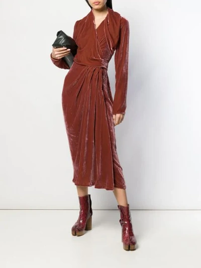 Shop Rick Owens Velvet Wrap Dress In Pink