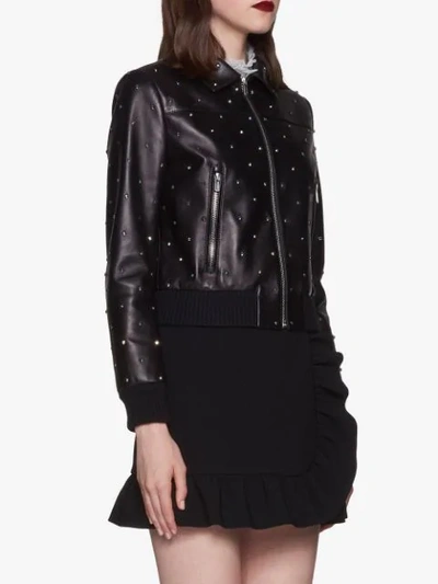 Miu Miu crystal-embellished cropped biker jacket - Black