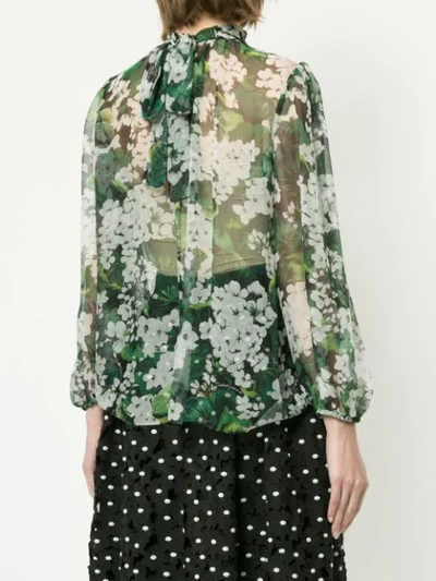 Shop Dolce & Gabbana White Geranium Printed Pussybow Blouse In Green