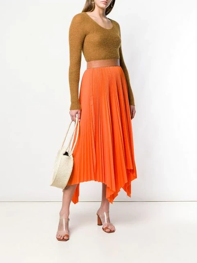 Shop Loewe Pleated Skirt In Orange