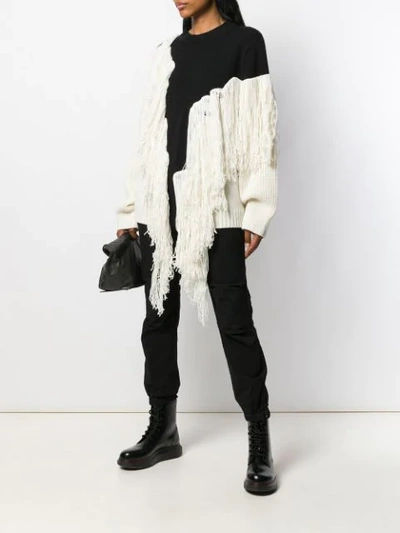 Shop Msgm Fringed Knit Jumper In Black