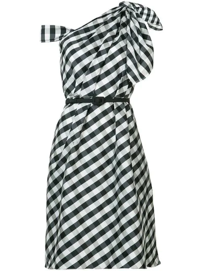 Shop Carolina Herrera Plaid Taffeta One Shoulder Dress In Black