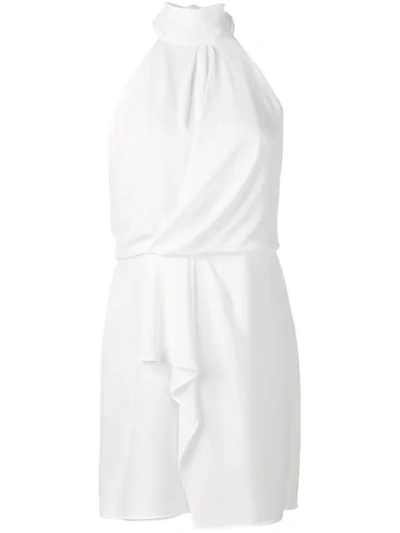 Shop Halston Heritage Frill-trim Sleeveless Mini Dress In White