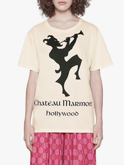 Shop Gucci Oversize T-shirt With Chateau Marmont Print In White