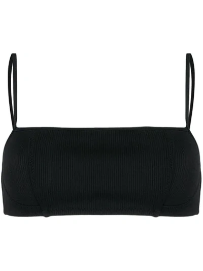 Shop Ganni Ribbed Bandeau Bikini Top In Black