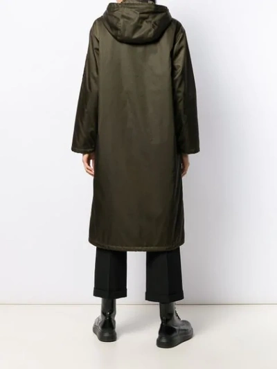 Shop Prada Hooded Gabardine Style Coat In Green