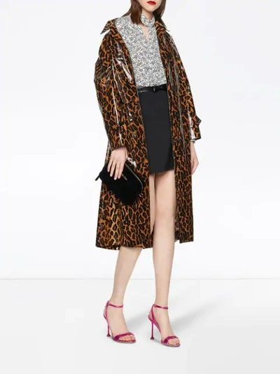 Shop Miu Miu Leopard Print Trench Coat In Brown ,black