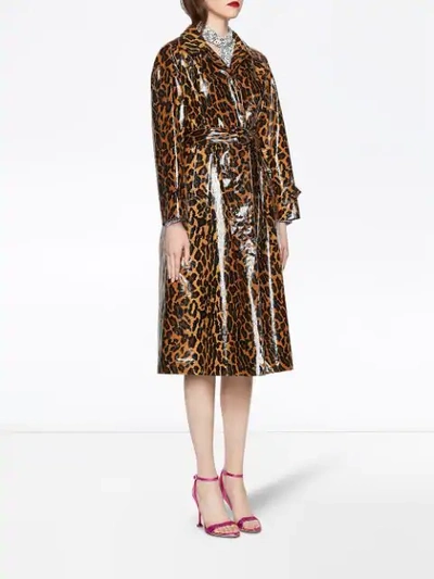 Shop Miu Miu Leopard Print Trench Coat In Brown ,black