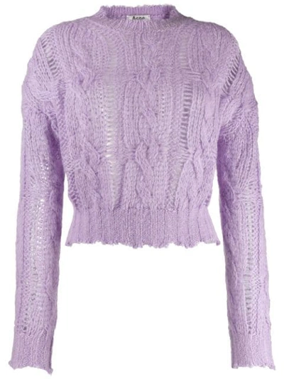 Shop Acne Studios Frayed Cable Knit Sweater In Purple