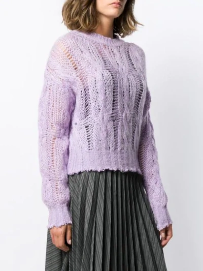 Shop Acne Studios Frayed Cable Knit Sweater In Purple