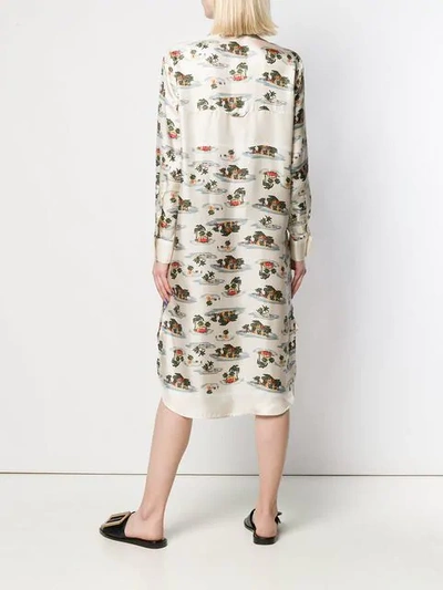 Shop Bottega Veneta Tropical Print Midi Dress In Neutrals