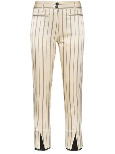 Shop Ann Demeulemeester Striped Cropped Trousers In Neutrals