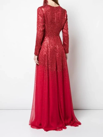 Shop Oscar De La Renta Long-sleeved Gown With Degradé Sequins In Tomato/tomato