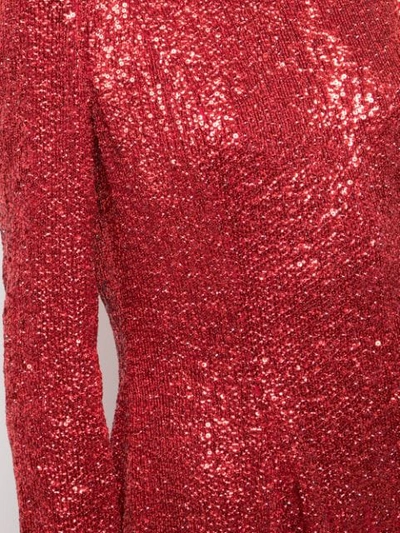 Shop Oscar De La Renta Long-sleeved Gown With Degradé Sequins In Tomato/tomato