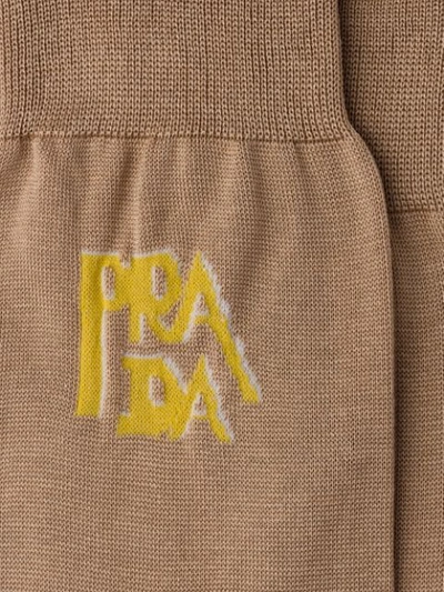 Shop Prada Logo Embroidered Socks - Brown