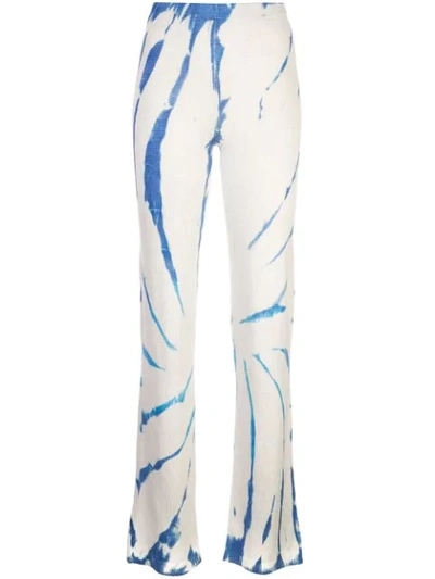 Shop The Elder Statesman Cyclone Dyed Silk Flared Trousers In White