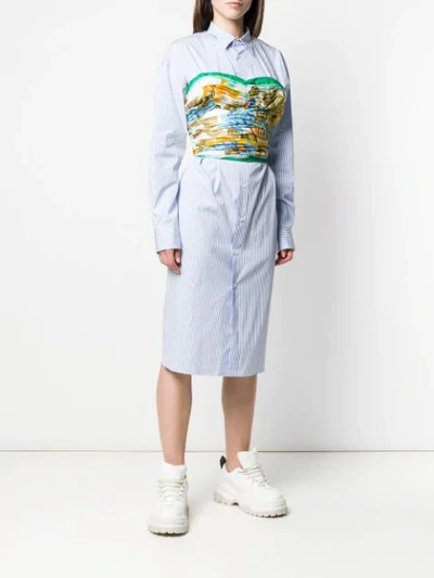 Shop Junya Watanabe Printed Bustier Striped Shirt Dress In Blue