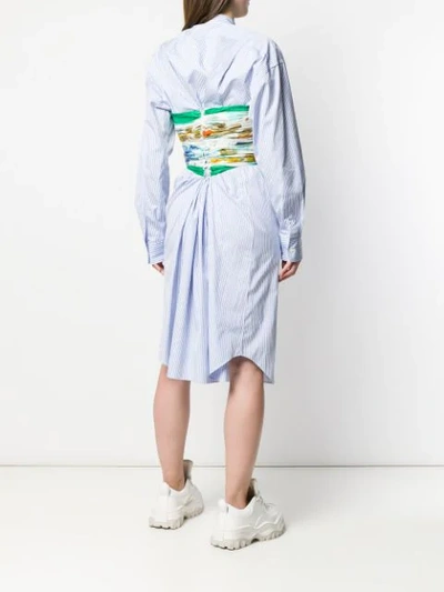 Shop Junya Watanabe Printed Bustier Striped Shirt Dress In Blue