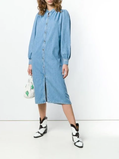 Ganni Kress Long Denim Dress In Blue ModeSens