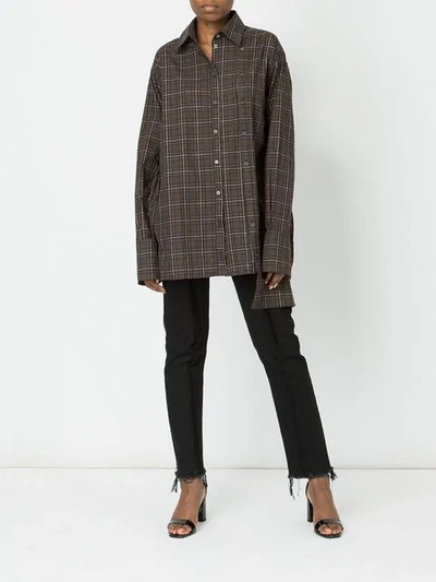 Shop Rokh Checked Oversized Shirt In Green