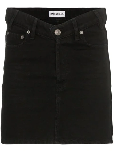 Shop Balenciaga V-waist Denim Mini Skirt In Black