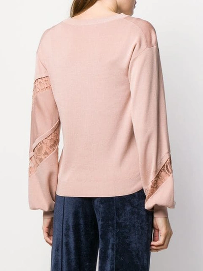 Shop Chloé Knit And Lace V-neck Sweater In Pink